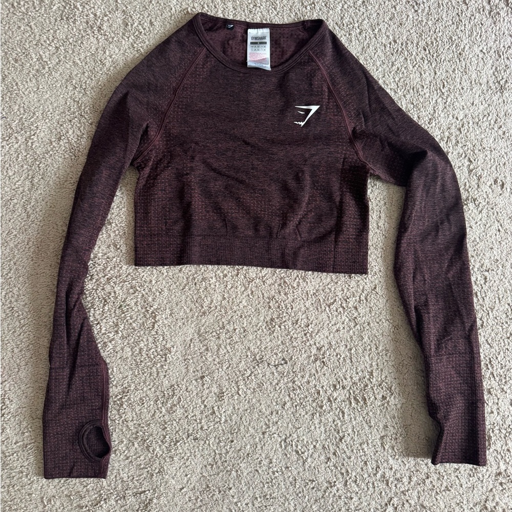Gymshark Women's Long Sleeve Cropped Seamless Top — Burgundy/Maroon